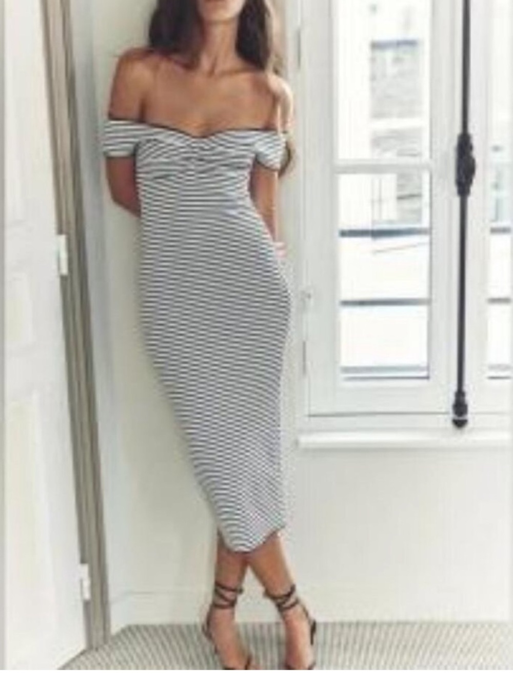 Zara Striped Off-Shoulder Midi Dress